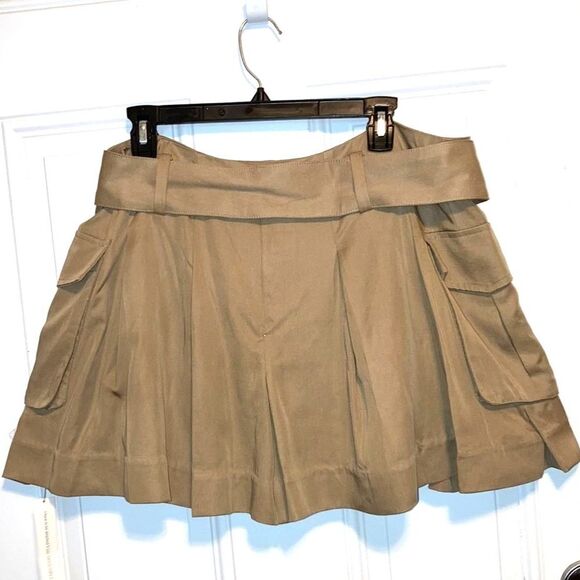 REFORMATION Brinley Belted Pleated Cargo Skirt Khaki Belt Pockets Zipper Size 12 - Picture 6 of 15